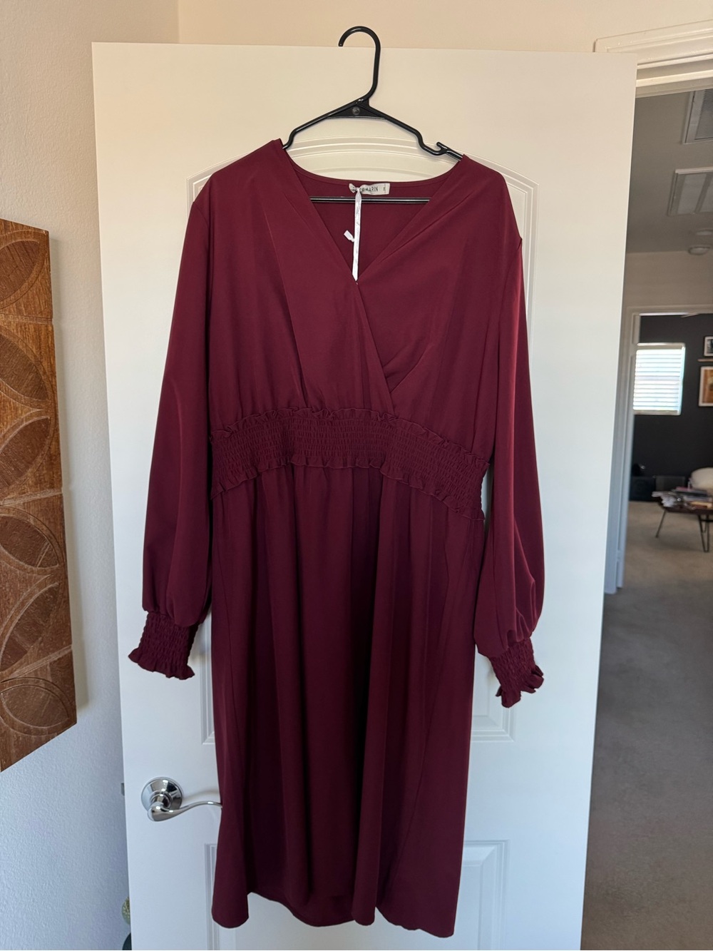 Grace Karin Burgundy Long Sleeve Midi Dress NWT